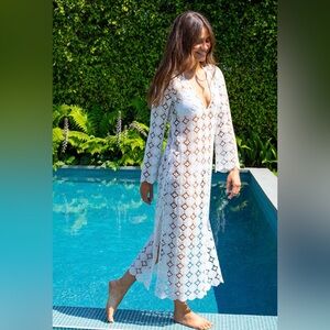 Honorine BOHO BEACH White Long Josephine Cover Up Crochet Maxi Dress Sz NWT
